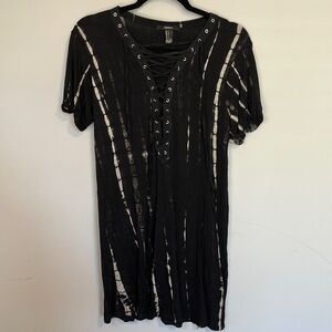 Forever 21 Acid Wash Criss Tie Sexy Black Mini Dress Small